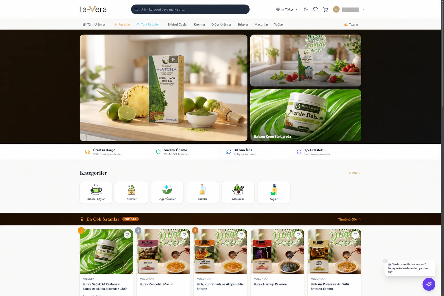 Hazırladığımız e-ticaret mağazasının ekran örneği